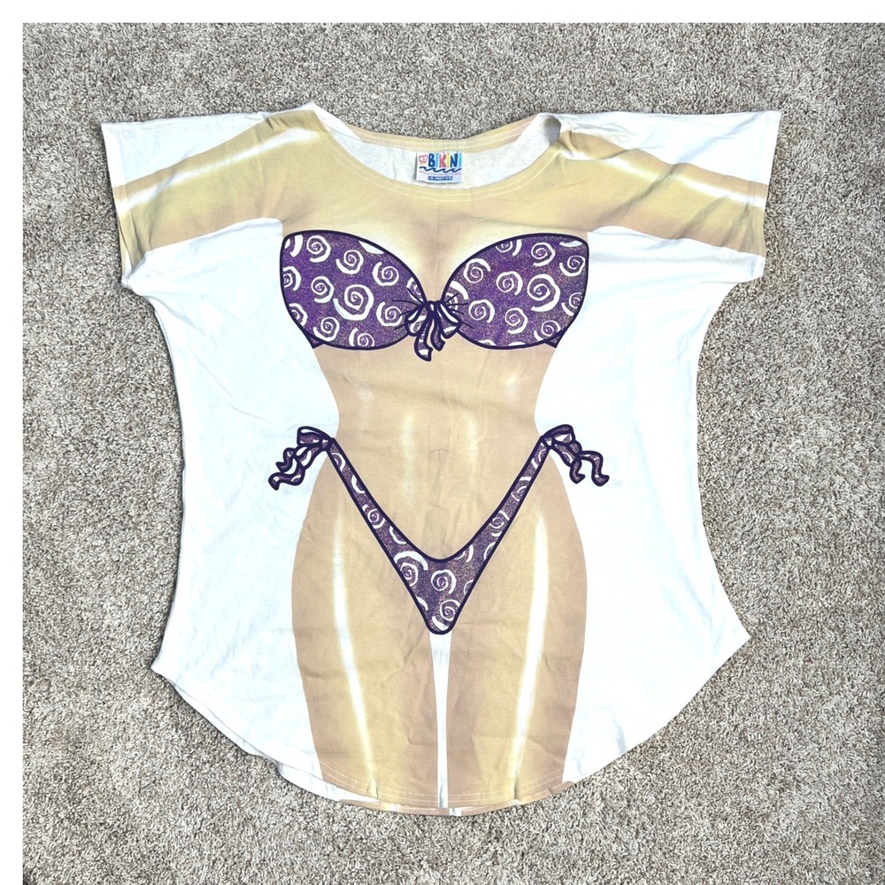 Vintage LA Imprints My Bikini Body T-Shirt OS 90s Novelty Cotton Glitter Coverup